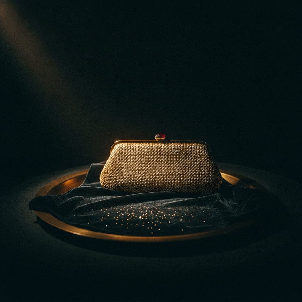 Clutch, Metallgeflecht in Gold — einmal da