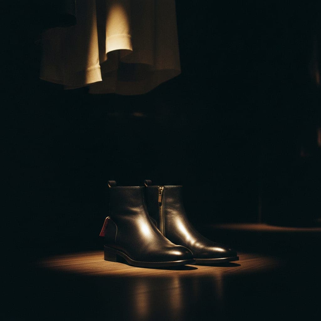Stiefeletten, dunkles Glattleder, Blockabsatz — einmal da