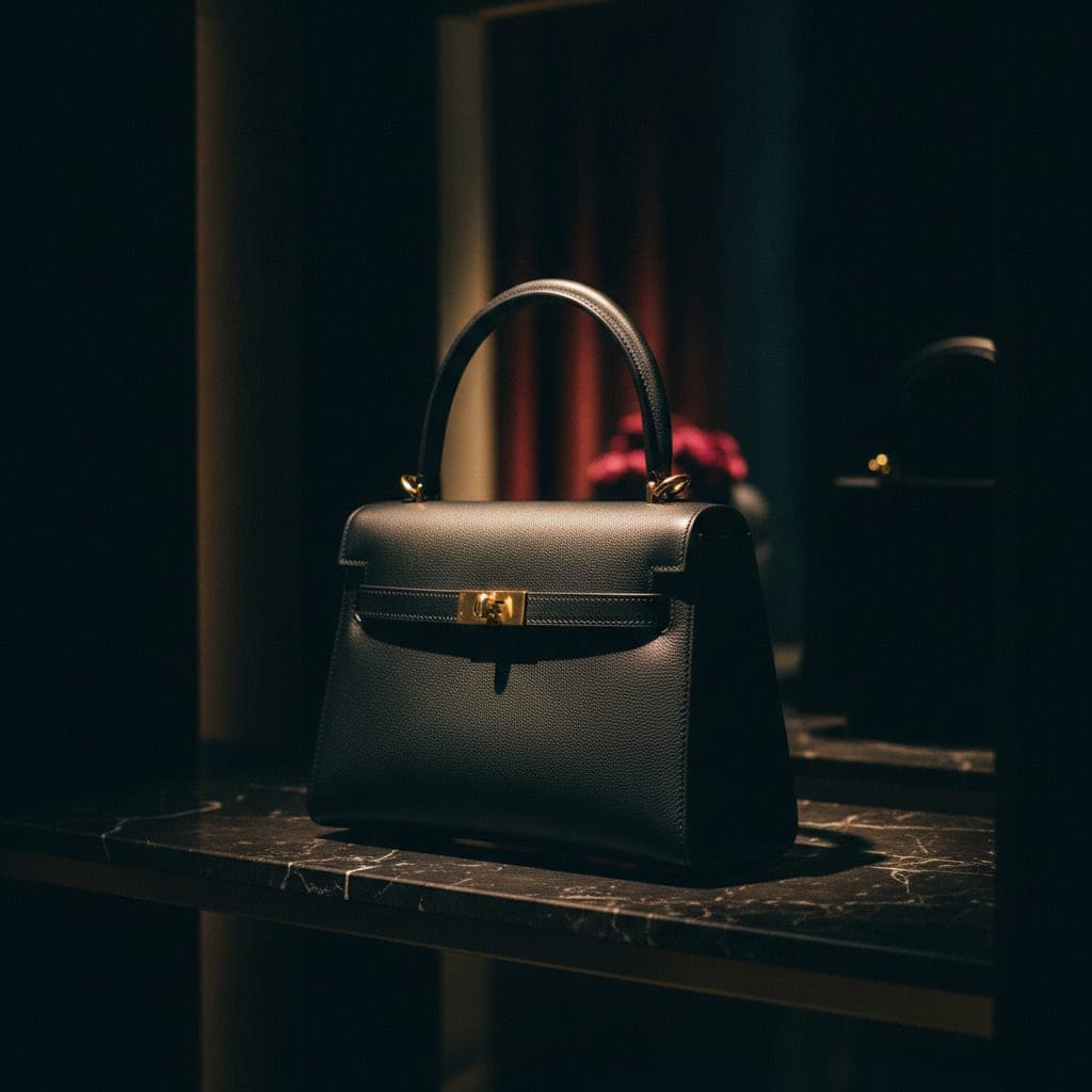 Abendtasche, schwarzes Leder, Messingschloss — einmal da