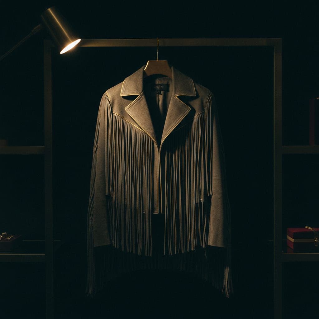 Fransenjacke, Wildleder, rauchgrau — einmal da